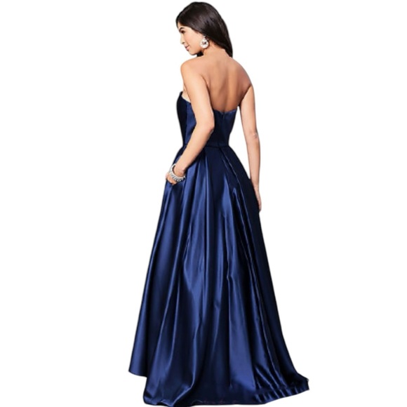 Besty & Adam Blue Satin Strapless Ballgown - Picture 2 of 7